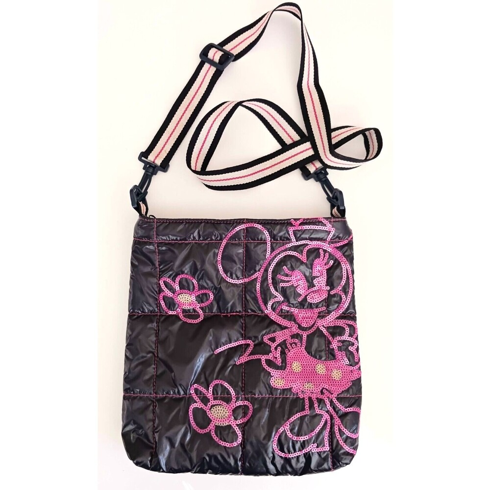 Disney Parks Quilted Navy Puffer Crossbody Pink Sequin Minnie 11X2X11